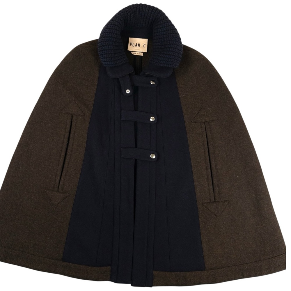 EUC PLAN C Roll-neck Wool Cape Jacket In Brown Size 46/US Size 10/Size L - Picture 4 of 14
